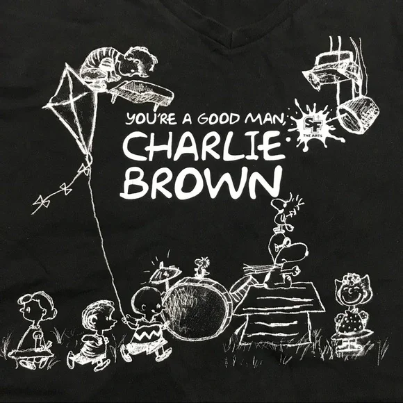 Charlie Brown Black with White V-Neck T-Shirt - Picture 2 of 4